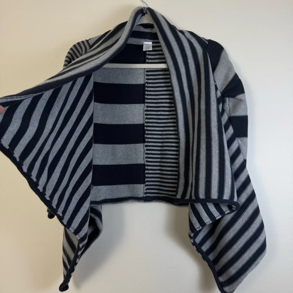 Tea Womens Open Cardigan Sweater sz XL Gray Striped Knitwear Boxy Outdoor Hi-Low
